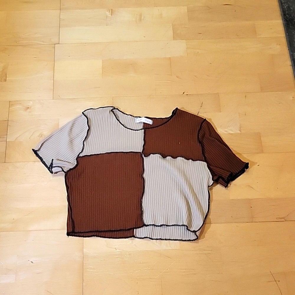 Brown and tan Checkered Crop top